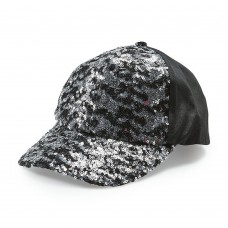 Bongo Junior&apos;s Mujer&apos;s Sequin Baseball Hat BLACK SILVER Sequin Two Tone ~NEW~  eb-07972258
